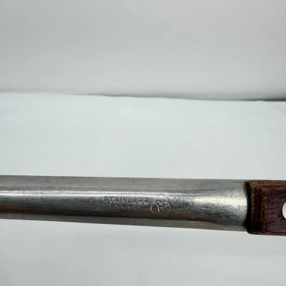 Stainless Steel VTG Curved Spatula Slotted Wood Handle Kitchen Tool 12.5